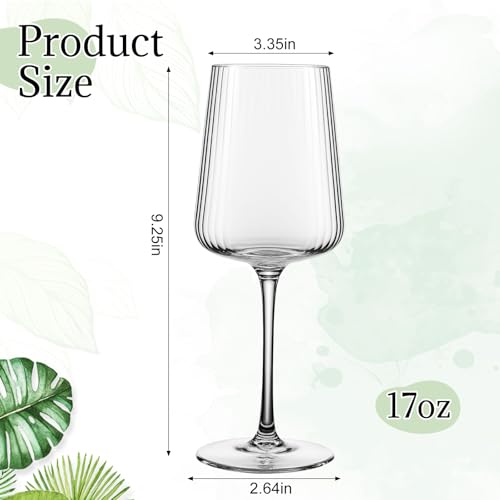 Qinyoung Set of 6 Modern Crystal Ribbed Wine Glasses 17oz for Red White Champagne