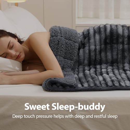 15 lbs Weighted Blanket, Reversible Sherpa Fleece Full Size 48x72