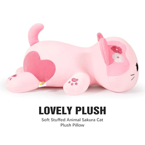Sakura Cat Plush 13-Inch Stuffed Animal Kawaii Pink Kitty Pillow Toy
