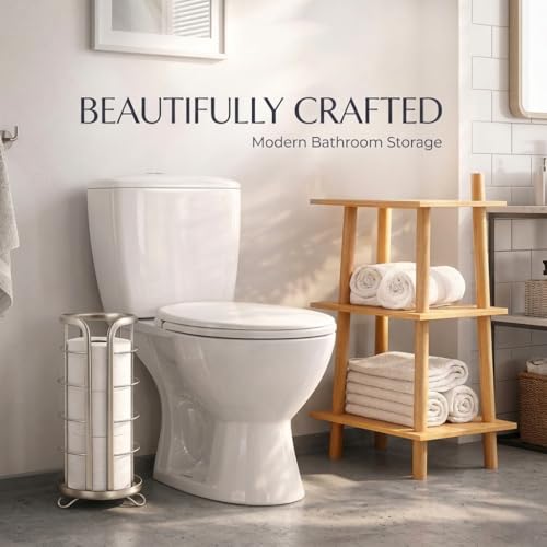 Freestanding Toilet Paper Holder Stand - Metal Bathroom Tissue Organizer