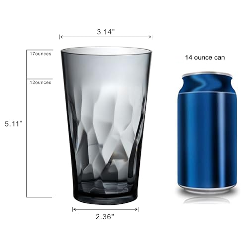 16 oz Unbreakable Plastic Drinking Glasses, Shatterproof Tumbler Set of 6