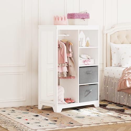Kids Dress Up Armoire with Storage Bins and Full Length Mirror