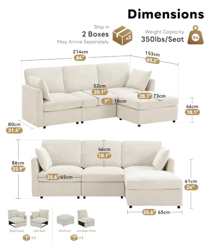 Iroomy Beige Modular Cloud Sectional Sofa with Ottoman – 3 Seat & Ottoman Set