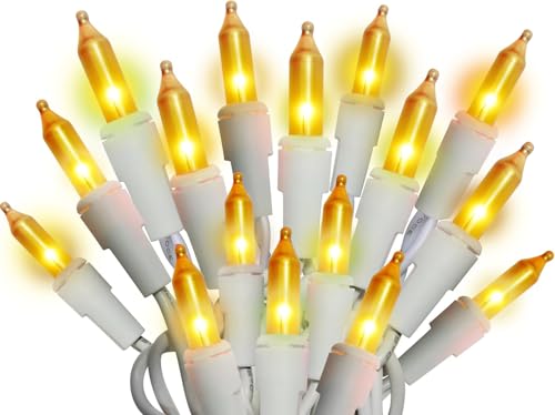 Gold Frost Christmas Lights - 100 LED String with White Wire, Indoor & Outdoor Use