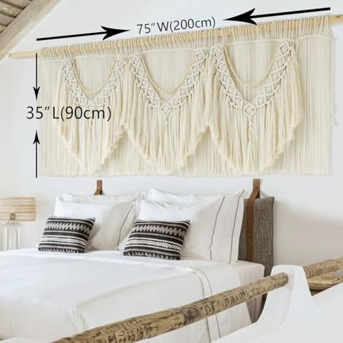 Extra Large Macrame Wall Hanging 75" x 35" Boho Hand-Woven Cotton Decor