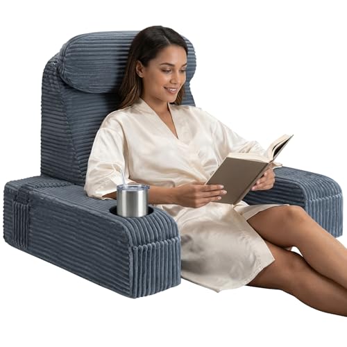 Adjustable Backrest Pillow with Cup Holder & Phone Pocket