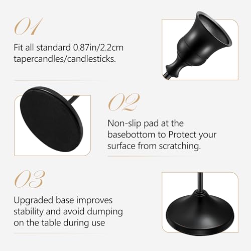 Metal Taper Candle Holders Set of 6 - Black Decorative Holders for Home Decor