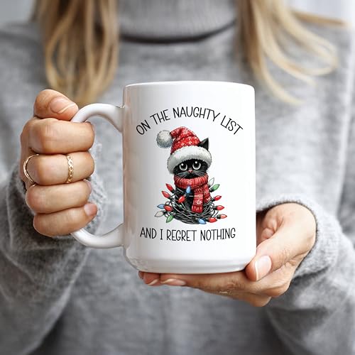 Funny Christmas Mug 15oz Ceramic Cat Coffee Cup Sarcastic Holiday Gift
