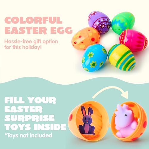 JOYIN 200 Pcs Plastic Printed Bright Easter Eggs 2.3" Tall for Easter Hunt, Basket Stuffers Fillers, Classroom Prize Supplies, Filling Treats and Party Favor
