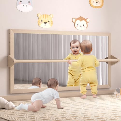 3-in-1 Montessori Baby Mirror with Pull-Up Bar for Standing & Tummy Time