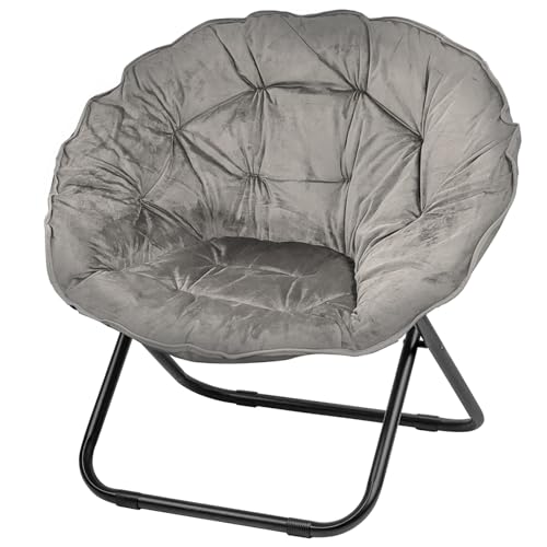 Foldable Faux Fur Saucer Chair - Comfortable Moon Chair for Dorm & Bedroom