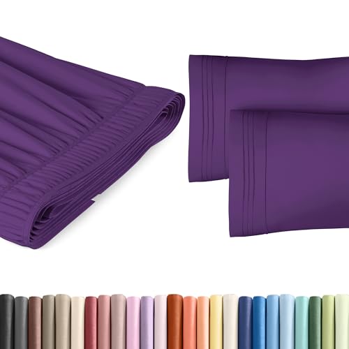 Full Size Wrap Around Bed Skirt with 2 Pillowcases - 18 Inch Drop, Purple