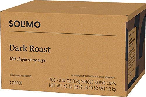 Solimo Dark Roast Coffee Pods 100 Count, 100% Arabica K-Cups