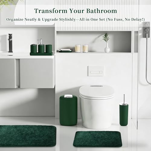 24-Piece Dark Green Bathroom Accessory Set with Shower Curtain and Bath Rugs