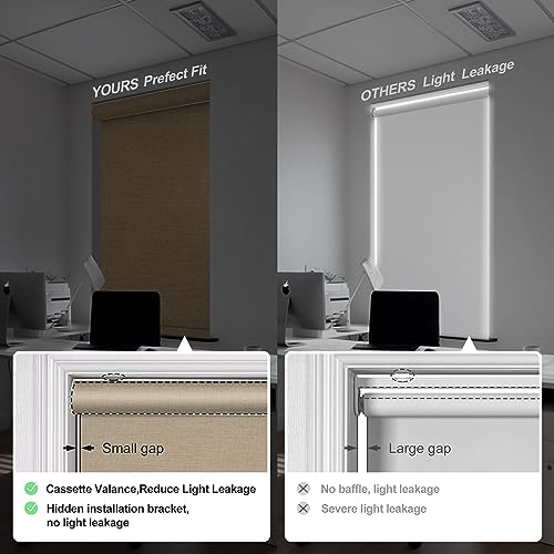 Custom Beige Blackout Roller Shades - Cordless Linen Fabric