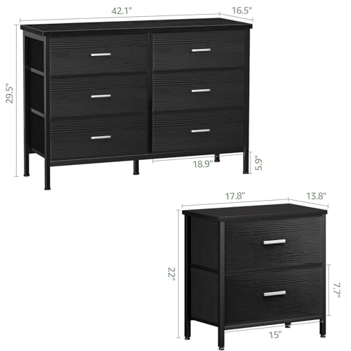 3-Piece Bedroom Furniture Set: 6-Drawer Dresser and 2 Nightstands