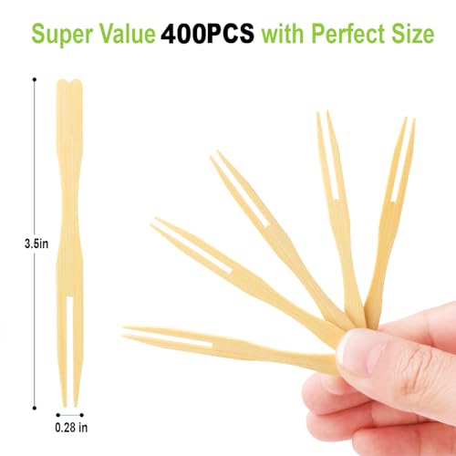 400PCS Bamboo Appetizer Forks - 3.5 Inch Eco-Friendly Food Picks for Parties