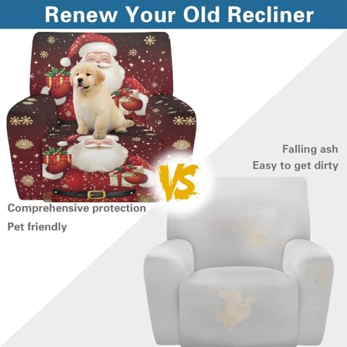 Cugasmaru Christmas Santa Recliner Chair Cover 4-Piece Slipcover Elastic Fitted Protector