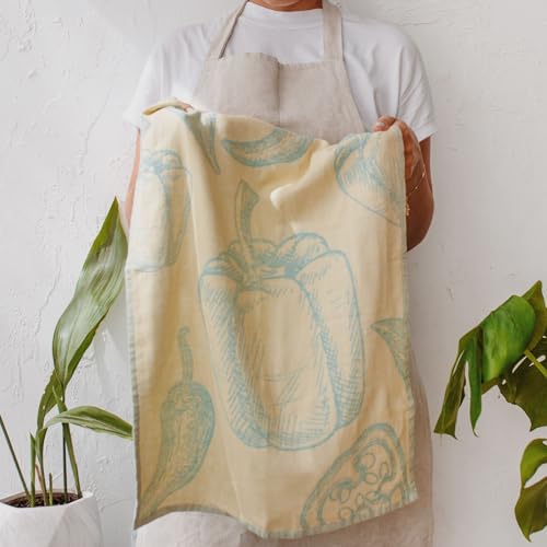 100% Turkish Cotton Kitchen Dish Towels, Jacquard Vegetable Print Set of 4