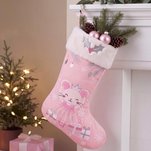 Pink Princess Christmas Stocking with Ballerina Mouse - 18 Inch Holiday Decor