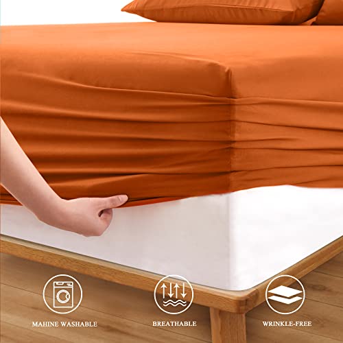 Extra Deep Pocket Queen Fitted Sheet, Burnt Orange, Fits 18-24 Inch Mattress