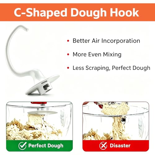C-Shaped Dough Hook for 4.5-5 Qt Tilt-Head Stand Mixers, Non-Stick Coated