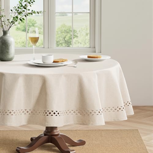 60-Inch Round Faux Linen Tablecloth - Waterproof & Stain Resistant