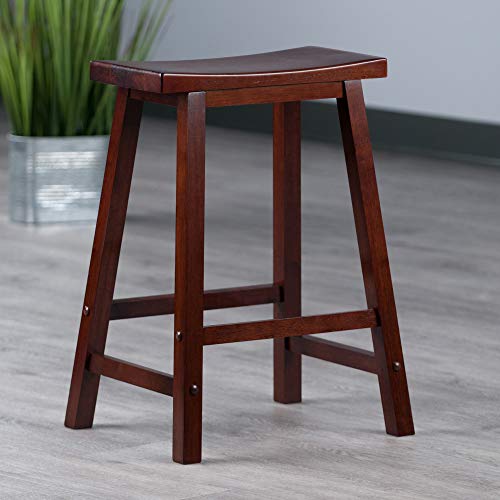 24-Inch Solid Wood Saddle Seat Counter Stool in Walnut