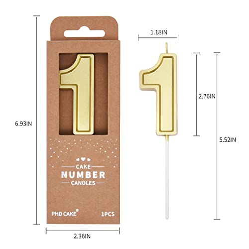 PHD Luxe Gold 2.76 Inch Number Birthday Candle - Gold, Party Celebration, Brand: PHD CAKE