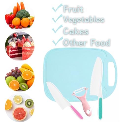 4-Piece Kids Safe Cooking Knife Set with Cutting Board and Peeler