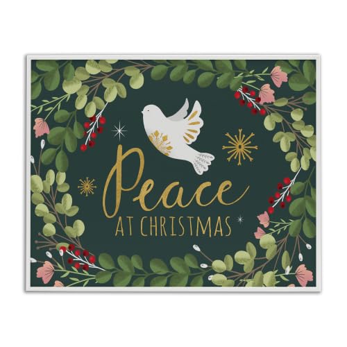 White Dove Christmas Peace Wall Art - 24 x 30 Inch Framed Holiday Decor, White, USA Made