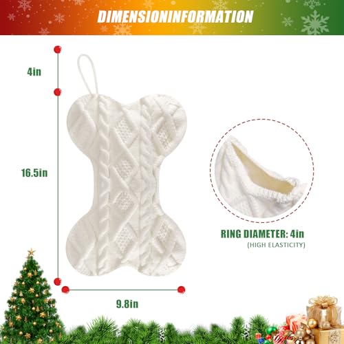 Doitory White-Green 2-Pack Large Knit Dog Christmas Stockings Bone Shape Holiday Decor