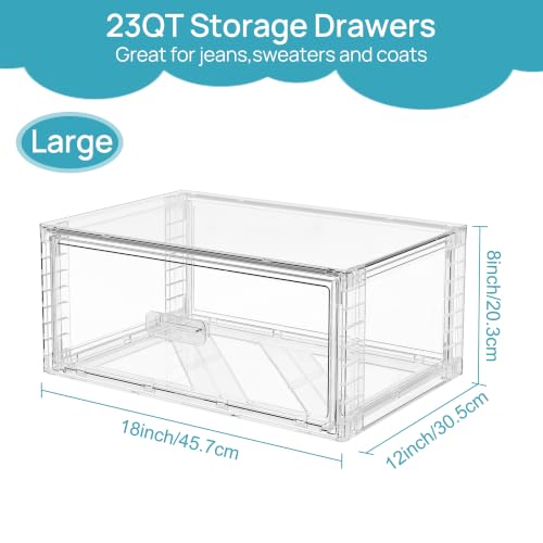 Clear Stackable Storage Drawers 23QT 2 Pack Plastic Underbed Organizer