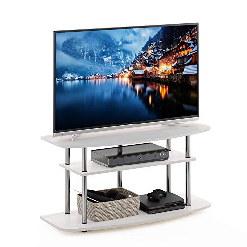 3-Tier Open TV Stand for TVs Up to 46 Inches, White Oak Entertainment Center