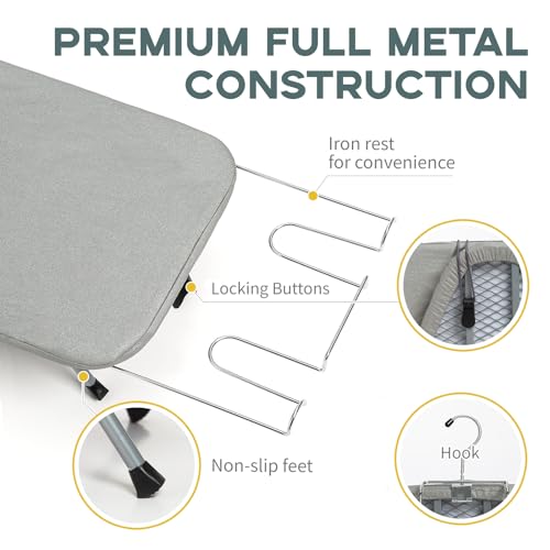 RAINHOL Gray Mini Tabletop Ironing Board 31"x12" Foldable with Iron Rest