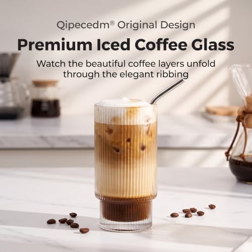 Qipecedm 6 Pack Vintage Ribbed Highball Glasses 16 oz - Elegant Drinking Glassware