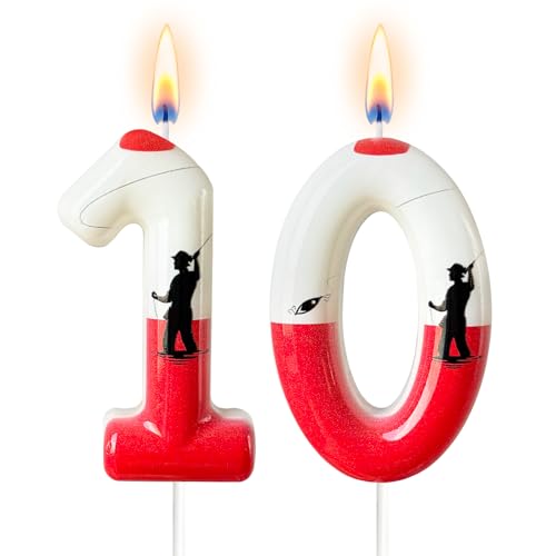 Fishing Bobber Birthday Number Candle, Red and White Cake Topper
