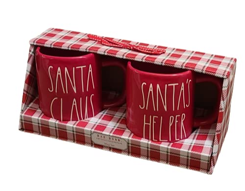 Rae dunn Santa claus, santa's helper ceramic coffee, tea, soup mugs in box set.