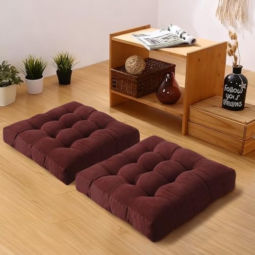 Square Corduroy Floor Pillow 18x18 Tufted Seat Cushion for Living Room