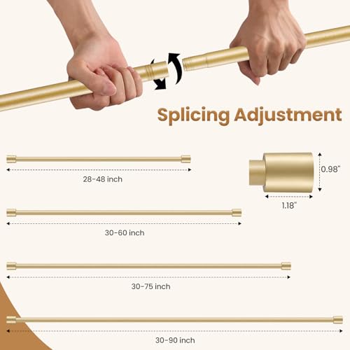 Gold Adjustable Curtain Rod for Windows, 28-48 Inch Heavy Duty 5/8 In