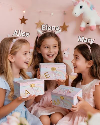 Unicorn Musical Jewelry Box for Girls with Spinning Doll - Letter A