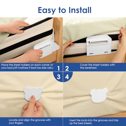 Patented Bed Sheet Holders with Lock System for Fitted Sheets