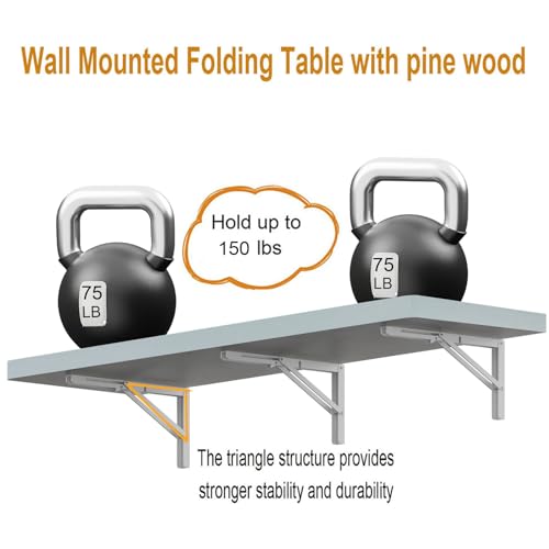 55-inch Wall Mounted Folding Table, Solid Wood Fold-Down Desk & Workbench