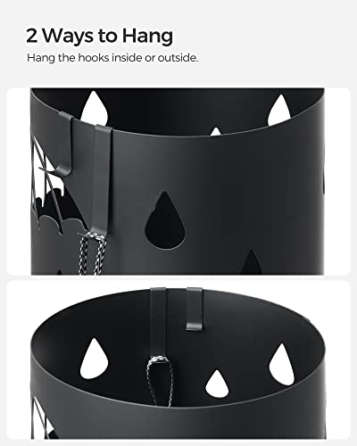 Metal Umbrella Stand with Drip Tray and Hooks, Matte Black Entryway Organizer