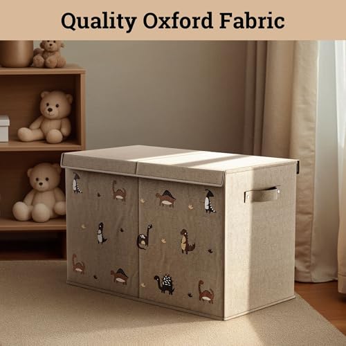 Collapsible Toy Storage Box with Lid, Divider & Dinosaur Print