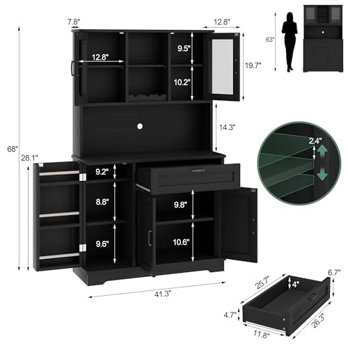 68-inch Kitchen Pantry Cabinet with Microwave Stand and Wine Rack