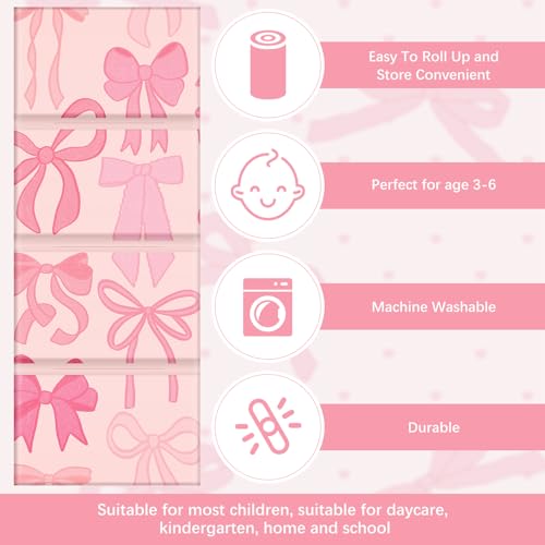 Foldable Kids Nap Mat for Preschool Daycare Sleep with Pink Bow