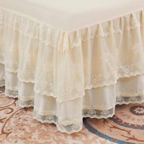 Double Lace Wrap Around Bed Skirt - 17 Inch Drop Easy Fit Ruffle Bedskirt