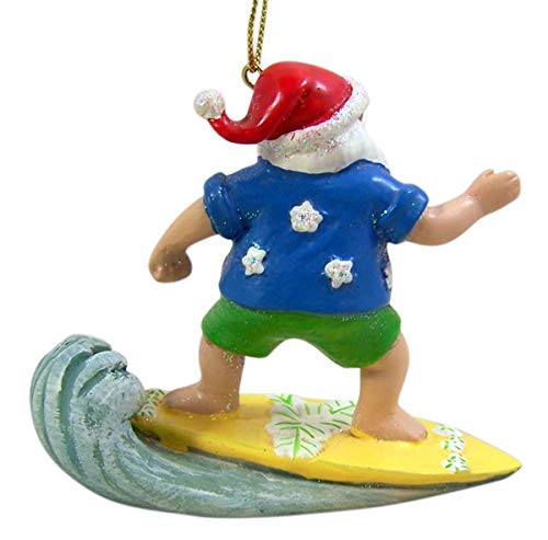 Surfing Santa Christmas Ornament - Cast Resin 3.5in Hanging Decor