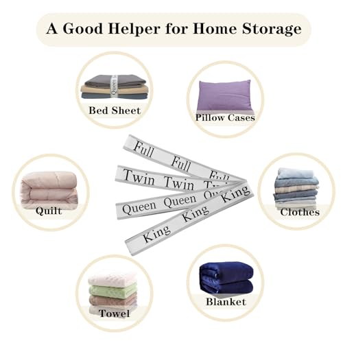 12-Piece Bed Sheet Organizer Bands for Closet Storage - Elastic Straps with Linen Labels